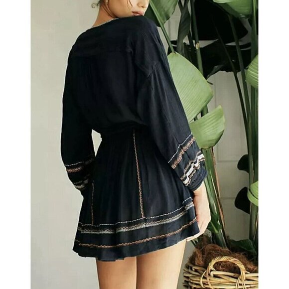 Free People Delilah Women's Mini Dress Embroidered Wrap Bohemian Chic Women's XS - Picture 8 of 9